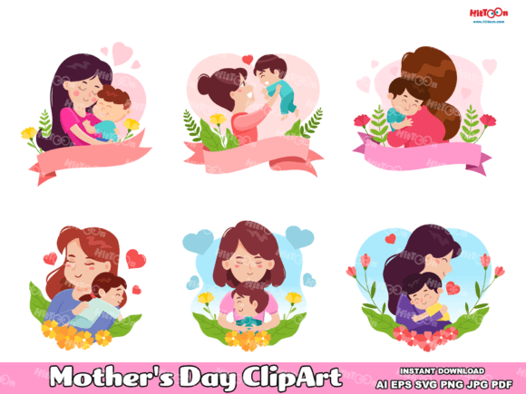 Celebrate Mom: Cartoon Mother's Day Banner Templates & Clipart Bundle